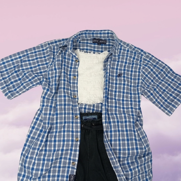 VINTAGE Y2K exco button up plaid shirt - Picture 1 of 8